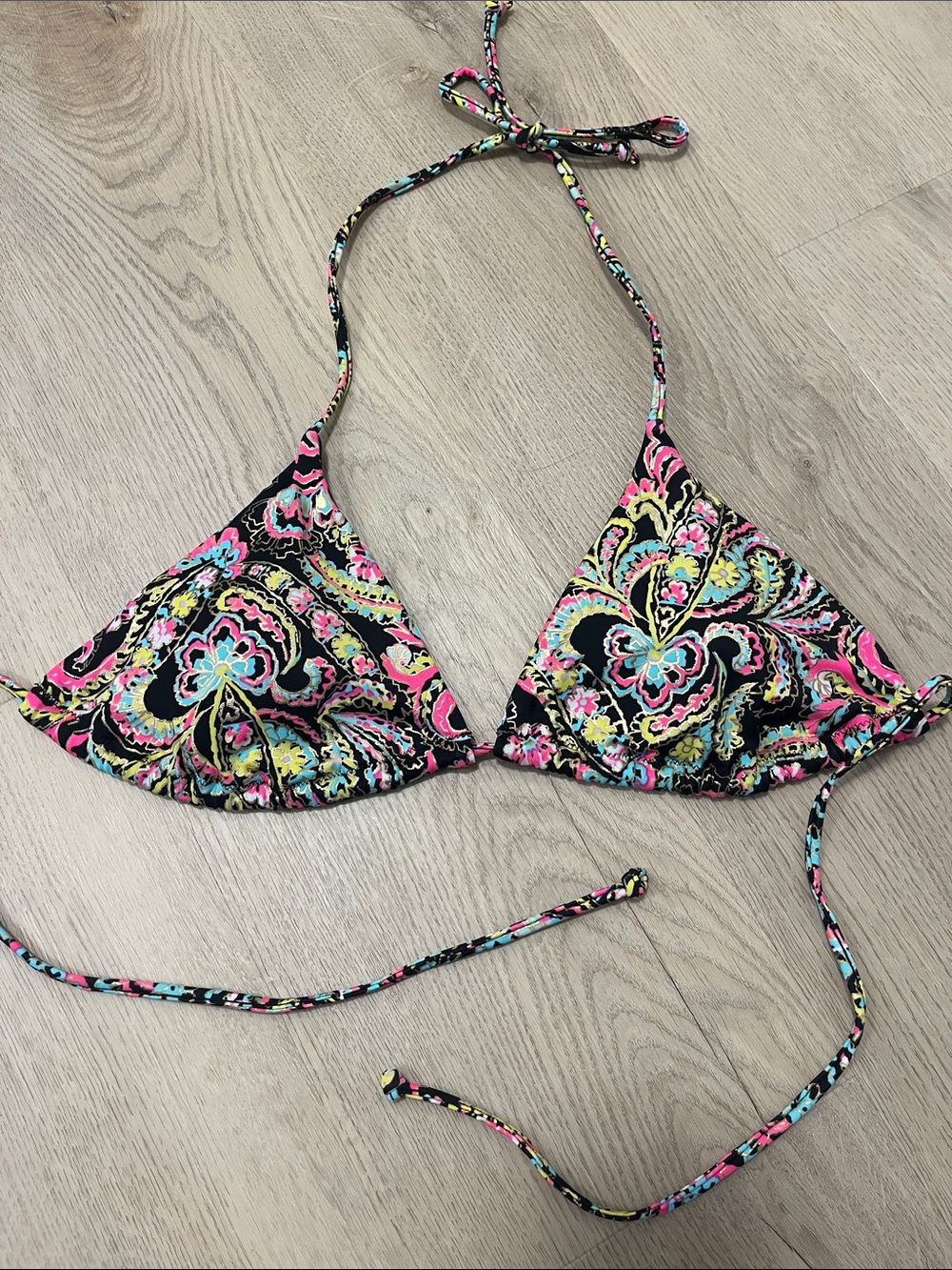 Victorias Secret Triangle Bikini Top - Black Multicolor Paisley